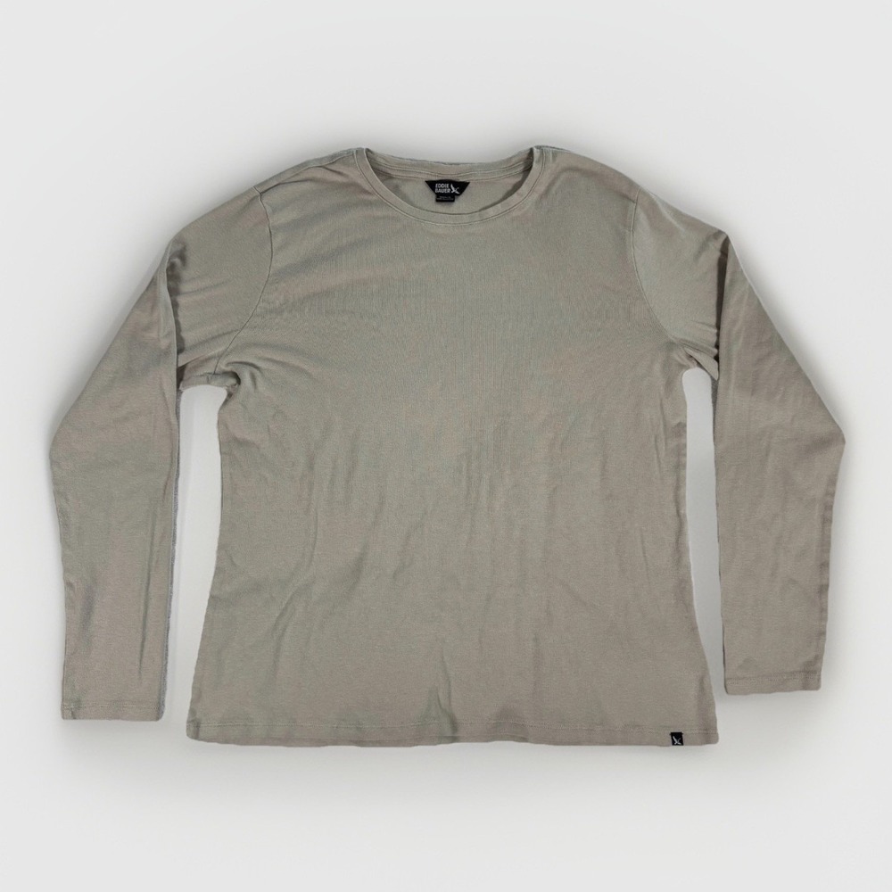 Eddie Bauer Shirt Womens XL Tan Cotton Stretch‎ Crew Neck Outdoor Streetwear